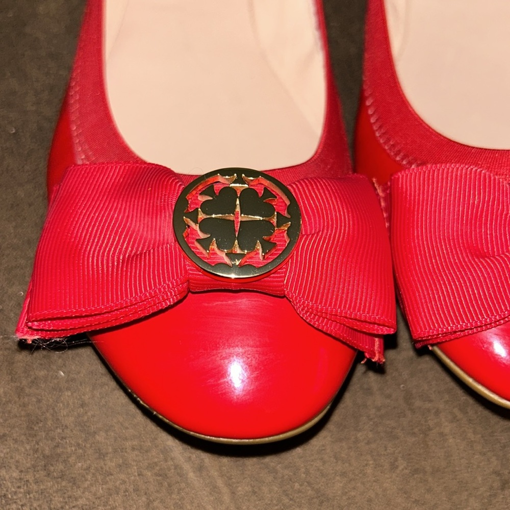 New Kate Spade ♠️ red Ballerina Flats with front bow - Picture 4 of 12
